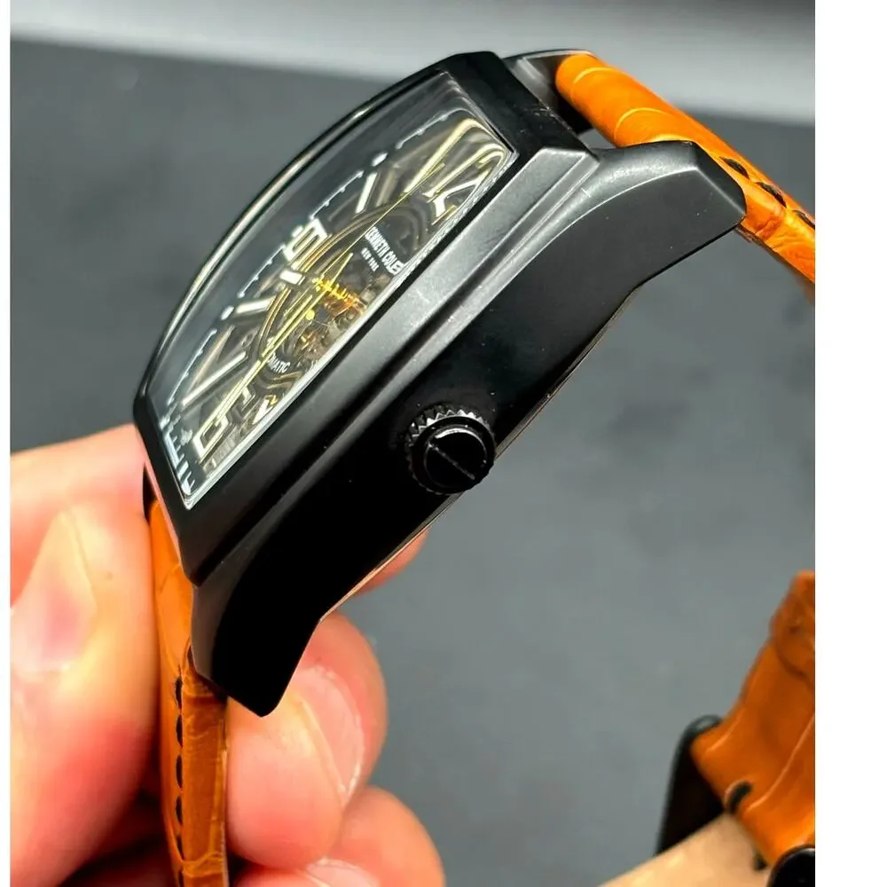 Kenneth Cole KC51083004 Automatic Skeleton Tonneau Leather Strap Men’s Watch